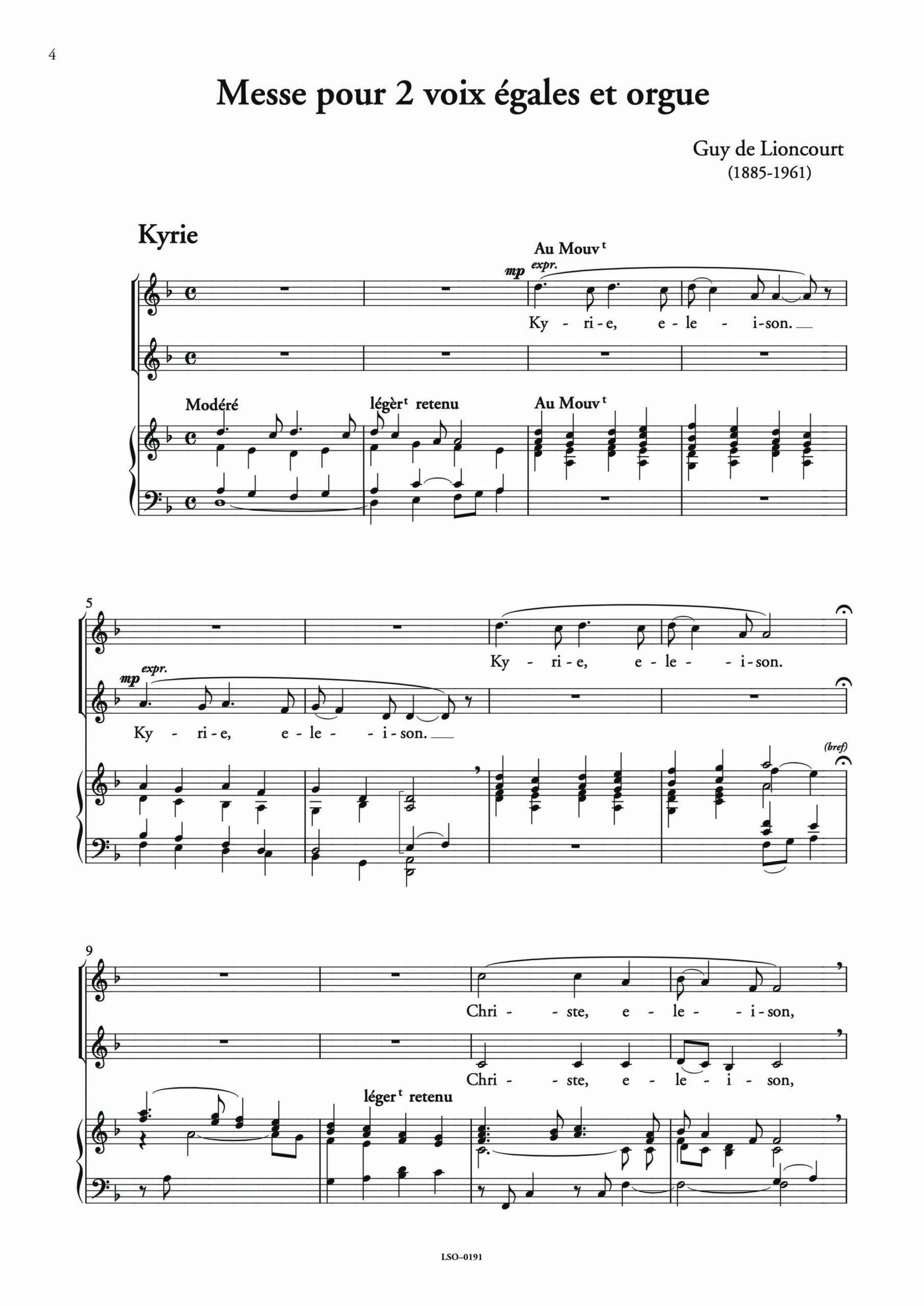 LIONCOURT, Guy de <i>Messe à deux voix égales et orgue</i> - Image 2